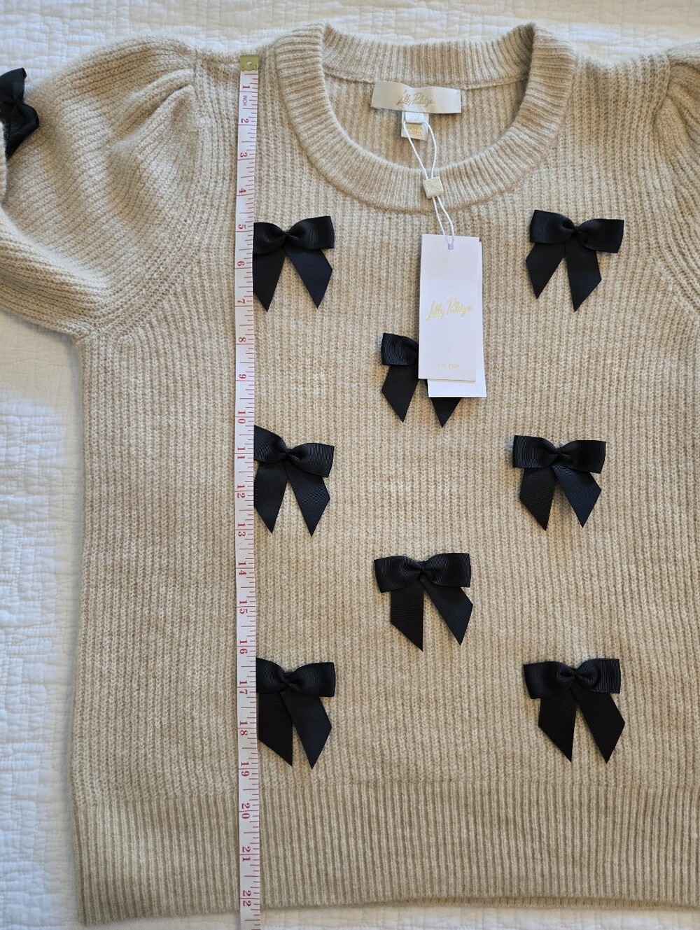 Lilly Pulitzer Zarie Sweater, Tan/Cream With Black Bows - Picture 5 of 7